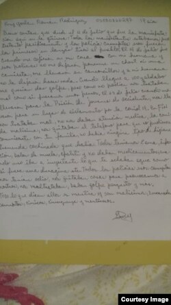 Carta de Emiyoslán Román Rodríguez. (Foto: Cortesía)