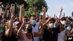 Manifestantes en La Habana el 11 de julio de 2021. (AP Photo/Eliana Aponte).