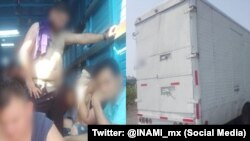 Los cubanos detenidos en México cuando viajaban en un vehículo de carga. (Foto: INM)