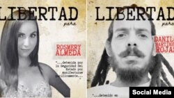 Carteles pidiendo libertad para los artistas Alma Poet y Danilo Martínez (Tomado del Facebook de Tata Poet)