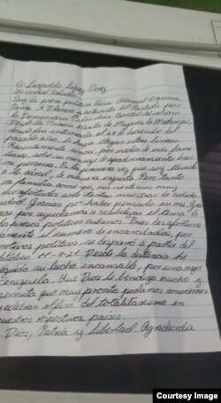 La carta de agradecimiento enviada por Sissi Abascal desde prisión.