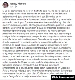 El post de Marrero en Facebook.