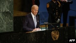 El presidente Joe Biden se dirige al plenario de la 77 Asamblea General de la ONU. (Foto: Ed JONES/AFP)