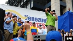 El líder opositor Henrique Capriles pronuncia un discurso durante una marcha de protesta el sábado 23 de noviembre de 2013.