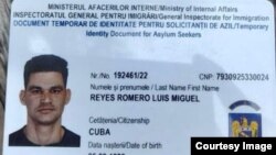 Carnet de residencia temporal emitido por el gobierno de Rumanía a Luis Miguel Reyes Romero.
