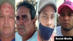 Los presos políticos por el 11J: Javier Delgado Torna, Fernando Guinarte Mora, Dixán Gaínza Moré y Yadir Ayala Ibáñez.
