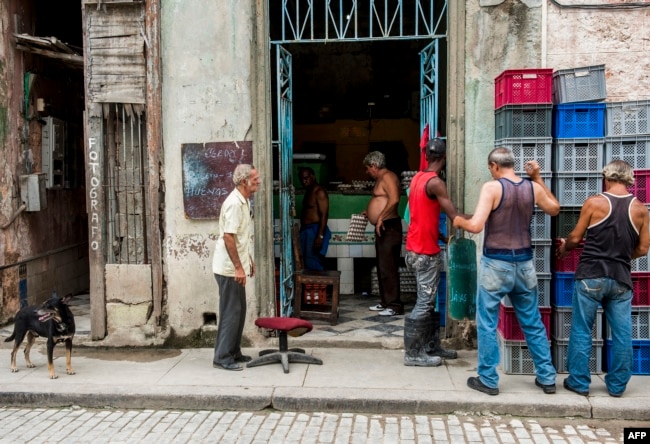 Cubanos hacen cola para comprar huevos en una bodega en La Habana.