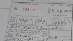 Foto de la multa a José Aguiar González por grabar video de desamparados en Cienfuegos. 