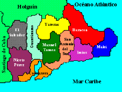 Mapa de la provincia de Guantánamo. Los cinco municipios más al este fueron los más afectados por el huracán Matthew.