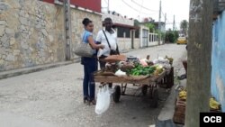 Iyabo con su carretilla en La Habana.