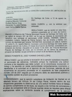 Copia de la solicitud de revocación de condena a José Daniel Ferrer