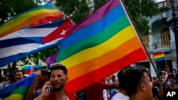 Activistas de la comunidad LGBTI en Cuba durante una marcha espontánea contra la homofobia el 11 de mayo de 2019. (AP Photo/Ramon Espinosa).