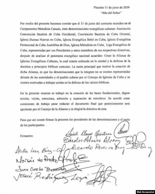 Acta fundacional de la Alianza de Iglesias Evangélicas Cubanas. (Protestante Digital)