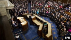 El presidente estadounidense, Barack Obama (c), pronunció su discurso del Estado de la Unión en febrero de 2013.