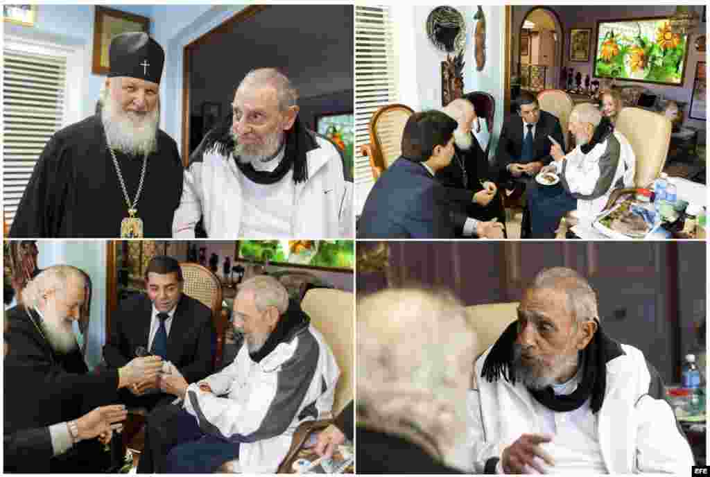 Composición gráfica de varias de las fotos del encuentro de Kiril con Fidel Castro.