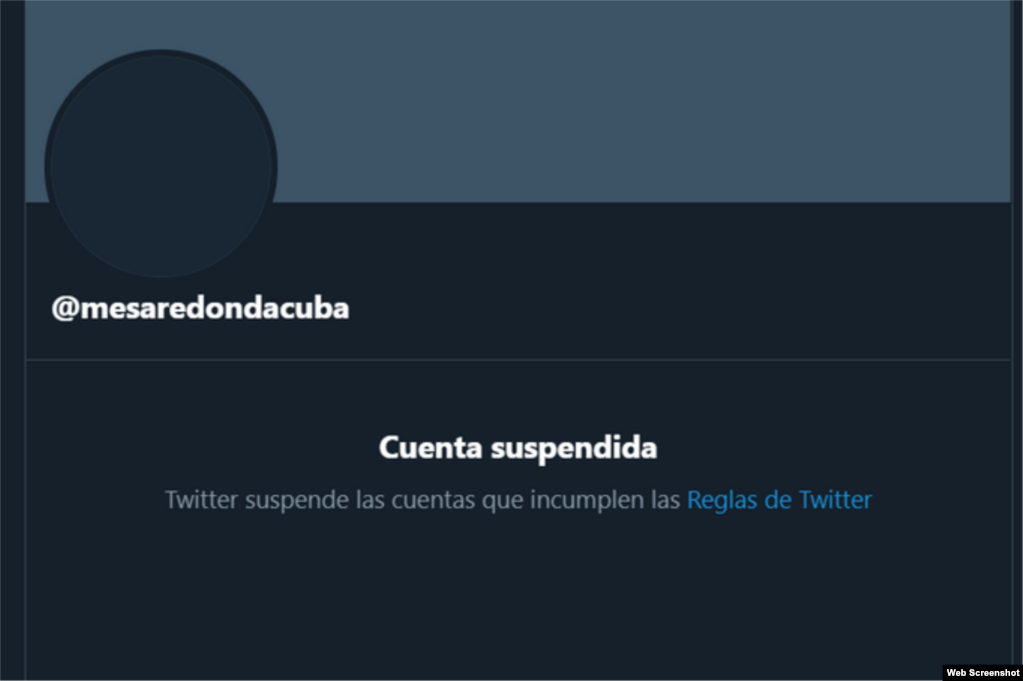 El perfil apagado de la Mes Redonda tras el bloqueo de Twitter por incumplir las reglas de la red social.