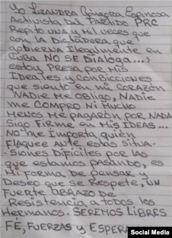 Carta de Lizandra Góngora Espinosa.