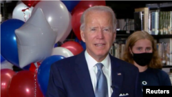 Joe Biden al recibir los resultados de la votación por la nominación.