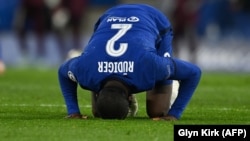 El defensa alemán Antonio Rudiger, de Chelsea, tras el triunfo del 5 de mayo de 2021 contra Real Madrid. (Glyn Kirk / AFP).