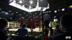 Boxeadores suben al ring previo a un encuentro