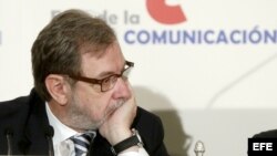 El presidente de Prisa, Juan Luis Cebrián, durante el desayuno informativo en Madrid.