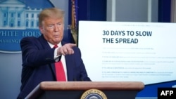 El presidente Donald Trump habla en la Casa Blanca durante una conferencia de prensa sobre la pandemia de coronavirus, el 31 de marzo del 2020.
