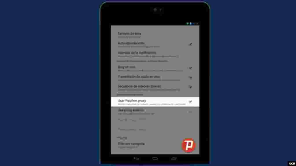 Utilice el servidor Proxy Psiphon para esquivar la censura en internet. Disponible solamente en Android.