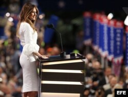 Melania habla en la apertura de la segunda sesión del primer día de la Convención Republicana, el 18 de julio de 2016.