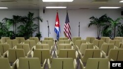 Sala del Palacio de Convenciones de La Habana donde se reunieron la delegación de EEUU y la de Cuba en enero de 2015.