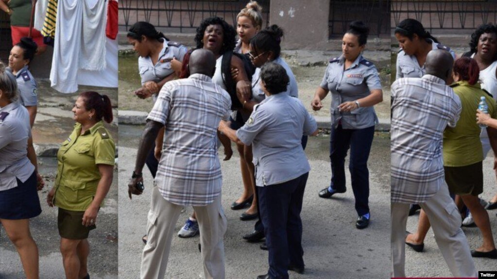 El uso de celulares ha permitido documentar numerosos actos represivos como este arresto de la líder de las Damas de Blanco, Berta Soler. (Angel Moya/Twitter)