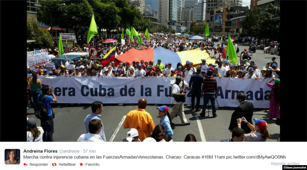 Imágenes en twitter de marchas en Venezuela el 16 de marzo.