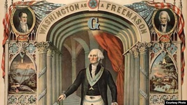Washington representado como un masón en una litografía de 1870, en Cincinnati, que forma parte de la Colección de Harry T. Peters.