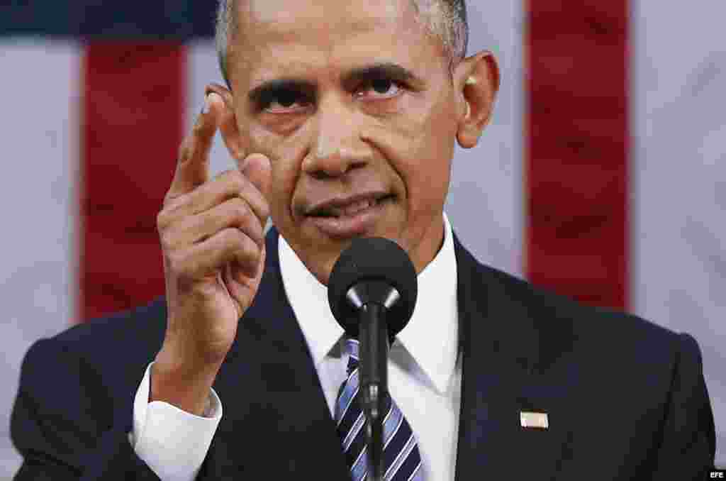 El presidente de Estados Unidos, Barack Obama durante el discurso del Estado de la Unión.