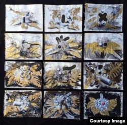 Panspermia/Terraforming, 2012. Técnica mixta, tintura de oro, gouache y tinta sobre mosaico de papel (130 x 134cm). Obra de Adrián Morales en ART4PEACE.