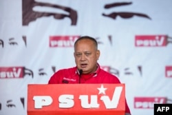 Diosdado Cabello en conferencia de prensa en Caracas el 22 de julio (Foto: AFP).