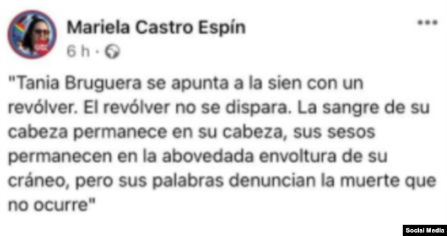 Captura de pantalla del post de Mariela Castro.