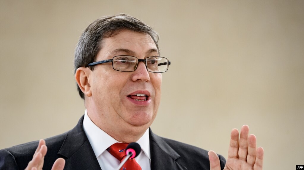 Bruno Rodríguez, canciller cubano, en el Consejo de Derechos Humanos de la ONU el 25 de febrero de 2020. (Fabrice COFFRINI / AFP).