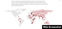 El mapa muestra a los países que han usado las medidas sanitarias del COVID-19 para reprimir la libertad de espresión.