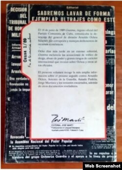 Portada del libro "Causa 1/89 : fin de la conexión cubana", Edit. José Martí.