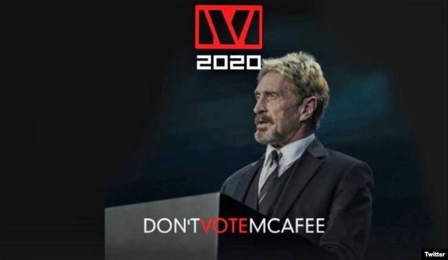 "No vote McAfee", dice este mensaje que el sitio de internet ccn.com atribuye a su campaña.