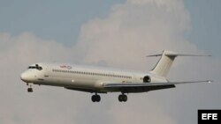 Fotografía sin fechar facilitada por la aerlínea española Swiftair hoy, jueves 24 de julio de 2014 de su avión McDonnell Douglas MD-83. La compañía argelina Air Algérie ha confirmado hoy que los siete miembros de la tripulación del avión desaparecido esta