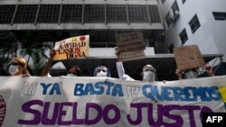 Trabajadores de la salud en Venezuela en manifestación exigiendo salarios justos