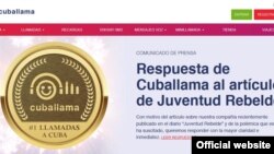 Captura de imagen de la portada este lunes del sitio en internet de Cuballama.
