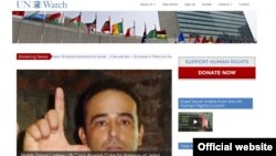 El sitio en internet de UN Watch publica en su portada una nota sobre la demanda legal al Gobierno cubano por Eduardo Cardet. (UN Watch)