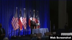 El vicepresidente Mike Pence habla sobre Venezuela en el Baker Institute for Public Policy.