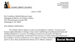 Carta de Global Liberty Alliance a la embajadora de México en Washington, DC.