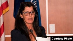 María Elena Mir Marrero, en el Foro "Cuba: Economía, Derechos y Migración". Miami, 2017.