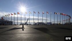 Banderas de los países participantes en las Olimpiadas de Sochi, 2014.