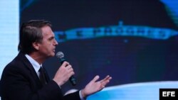 Jair Bolsonaro, del partido Partido Social Liberal (PSL), durante un debate entre candidatos a la presidencia de Brasil.